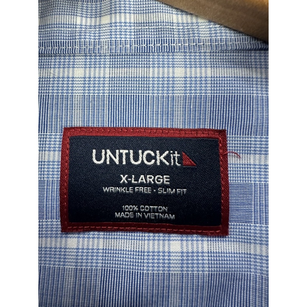 UNTUCKit Shirt Mens XL Blue White Plaid Slim Fit Brooks Smart Casual Office - Picture 8 of 10